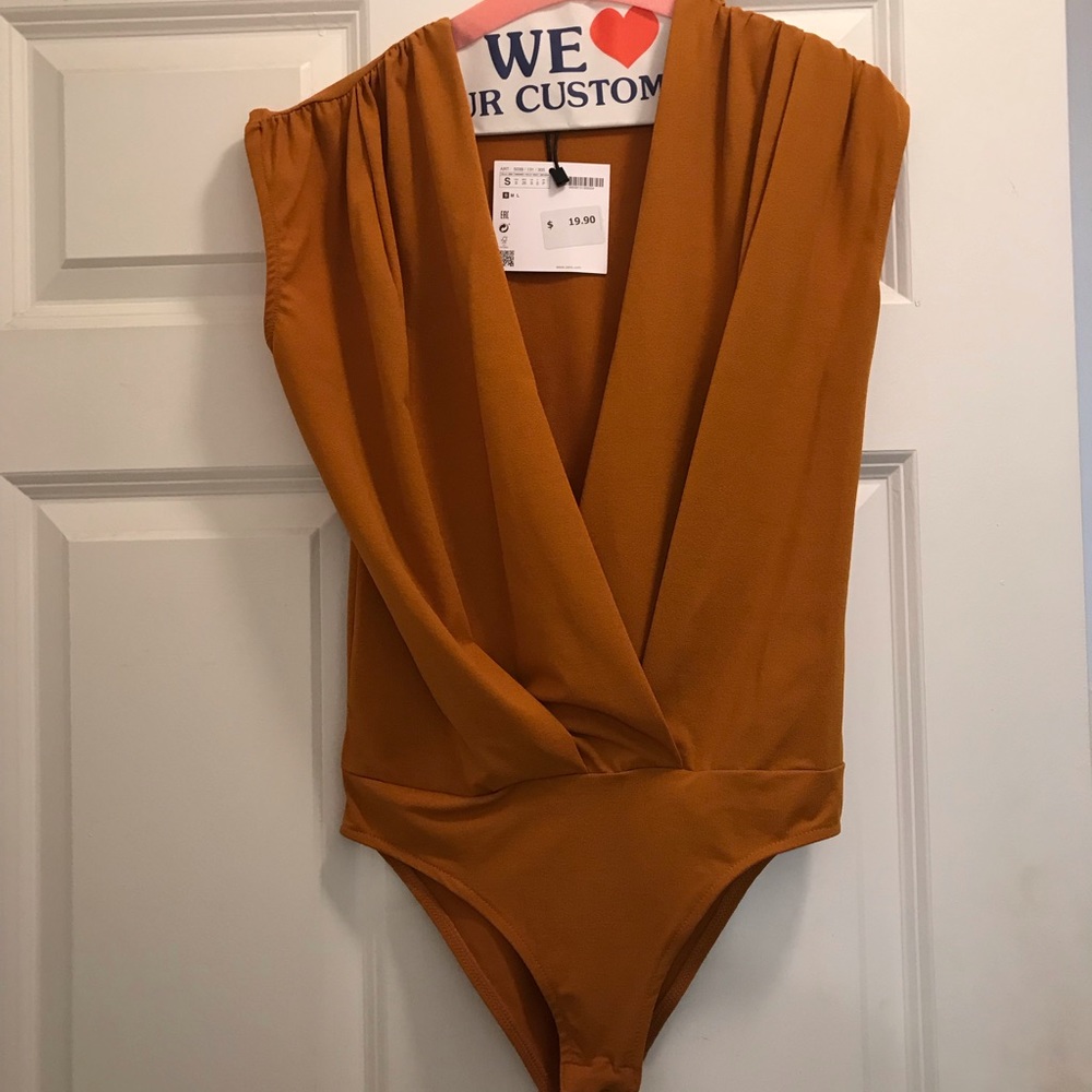 Zara Burnt Orange Bodysuit Low Cut